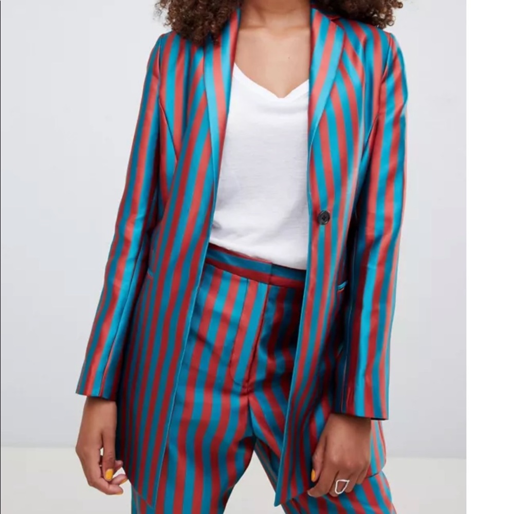 ASOS DESIGN Tall tailored slim pants and blazer in striped jacquard